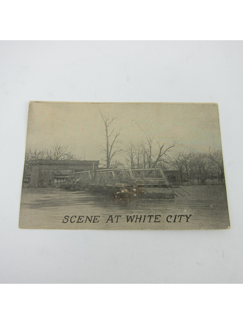 Postcard Dayton Ohio 1913 Flood White City Amusement Park Island Bridge Antique